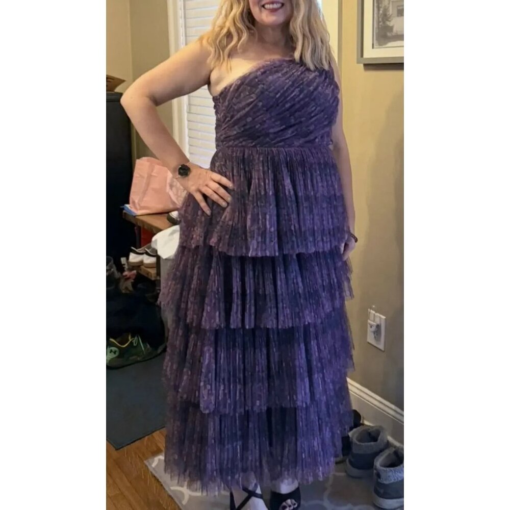 Hutch Xala One-Shoulder Tiered Pleated Tulle Dress – Size 16 (Retail $350)